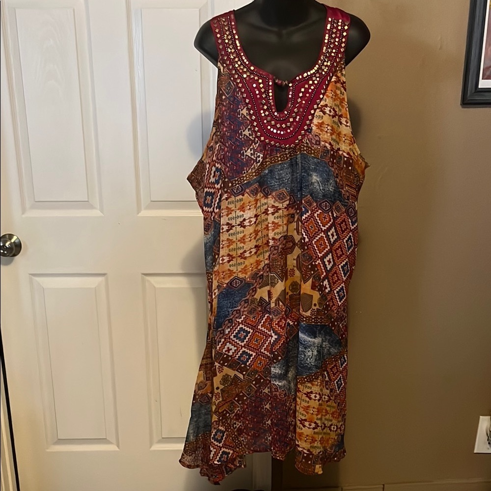 BoHo Burgundy Multi Patchwork Midi Dress